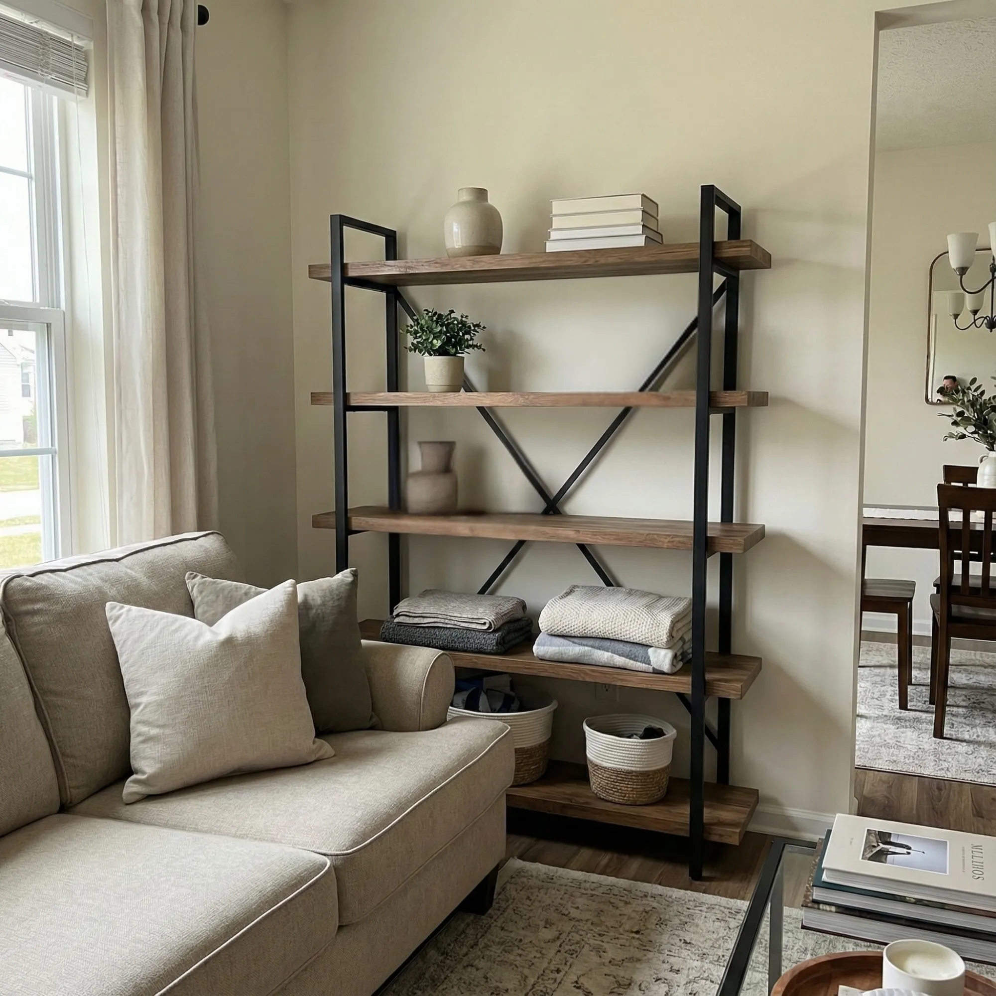 Rustic Solid Wood Wall Bookshelf